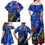 Autism Awareness Australia Carlton Blues Family Matching Off Shoulder Maxi Dress and Hawaiian Shirt Aboriginal Indigenous Art