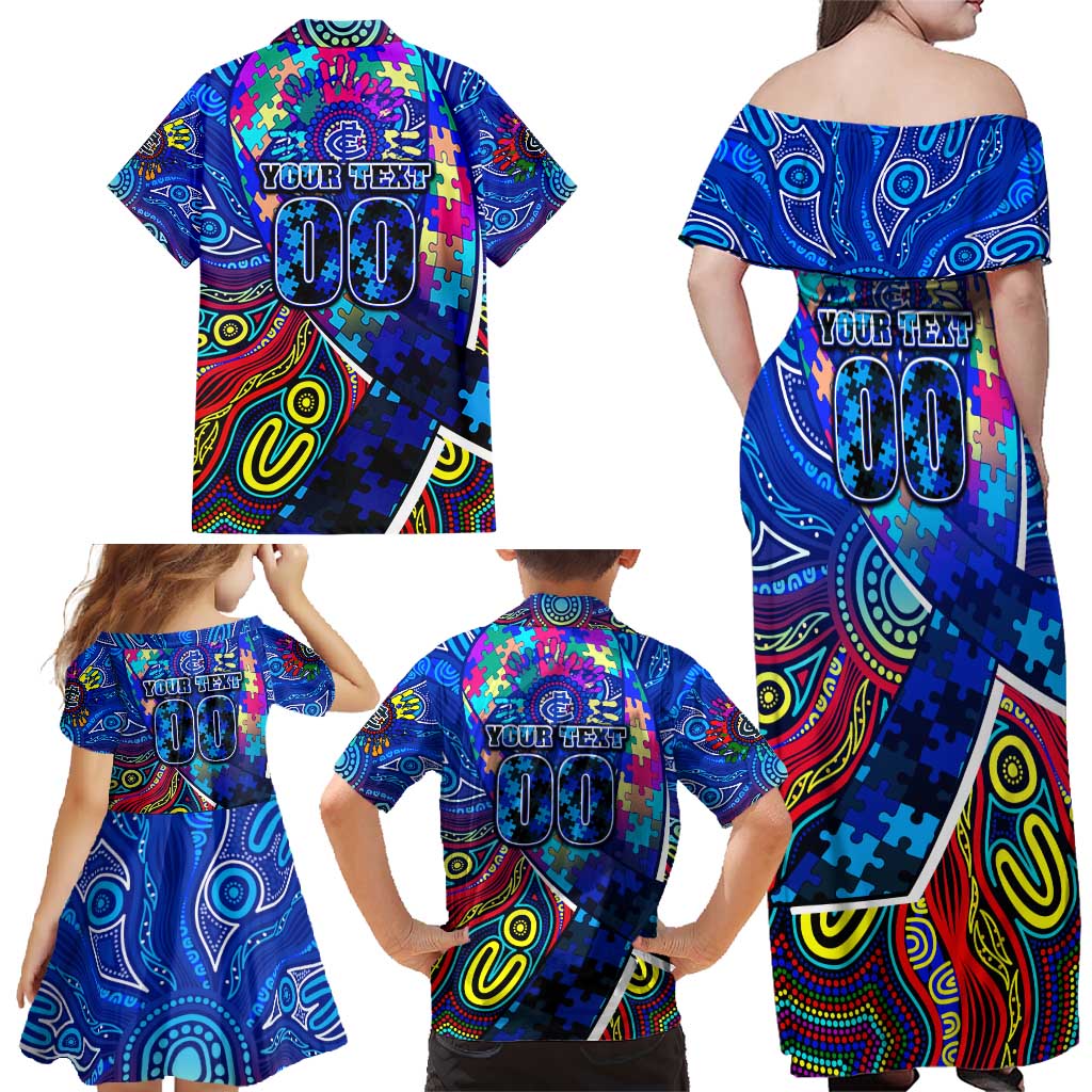 Autism Awareness Australia Carlton Blues Family Matching Off Shoulder Maxi Dress and Hawaiian Shirt Aboriginal Indigenous Art