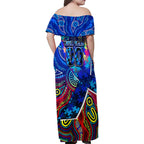 Autism Awareness Australia Carlton Blues Family Matching Off Shoulder Maxi Dress and Hawaiian Shirt Aboriginal Indigenous Art
