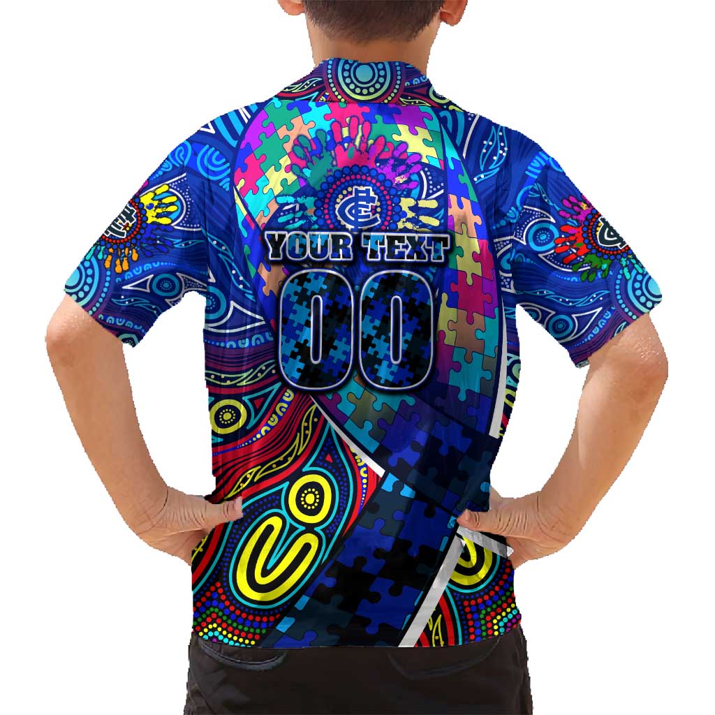Autism Awareness Australia Carlton Blues Family Matching Off Shoulder Short Dress and Hawaiian Shirt Aboriginal Indigenous Art