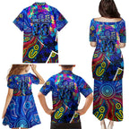 Autism Awareness Australia Carlton Blues Family Matching Puletasi and Hawaiian Shirt Aboriginal Indigenous Art