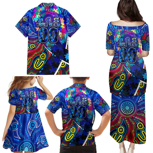 Autism Awareness Australia Carlton Blues Family Matching Puletasi and Hawaiian Shirt Aboriginal Indigenous Art