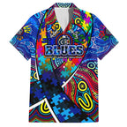 Autism Awareness Australia Carlton Blues Family Matching Puletasi and Hawaiian Shirt Aboriginal Indigenous Art