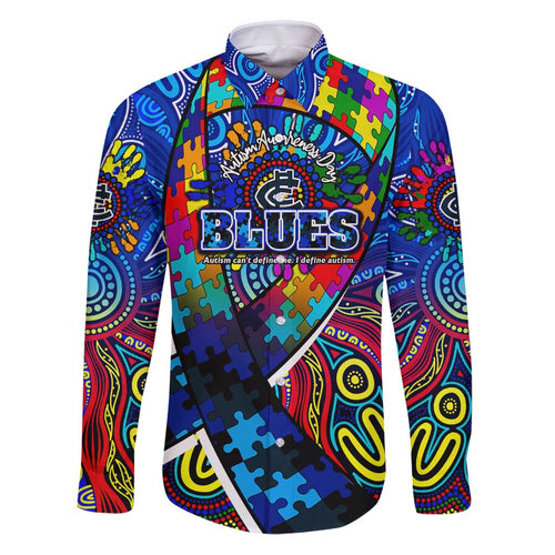 Autism Awareness Australia Carlton Blues Family Matching Puletasi and Hawaiian Shirt Aboriginal Indigenous Art