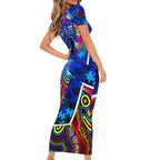 Autism Awareness Australia Carlton Blues Family Matching Short Sleeve Bodycon Dress and Hawaiian Shirt Aboriginal Indigenous Art