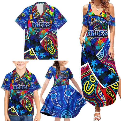 Autism Awareness Australia Carlton Blues Family Matching Summer Maxi Dress and Hawaiian Shirt Aboriginal Indigenous Art