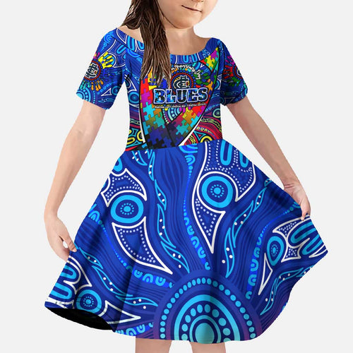 Autism Awareness Australia Carlton Blues Family Matching Summer Maxi Dress and Hawaiian Shirt Aboriginal Indigenous Art