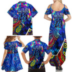 Autism Awareness Australia Carlton Blues Family Matching Summer Maxi Dress and Hawaiian Shirt Aboriginal Indigenous Art