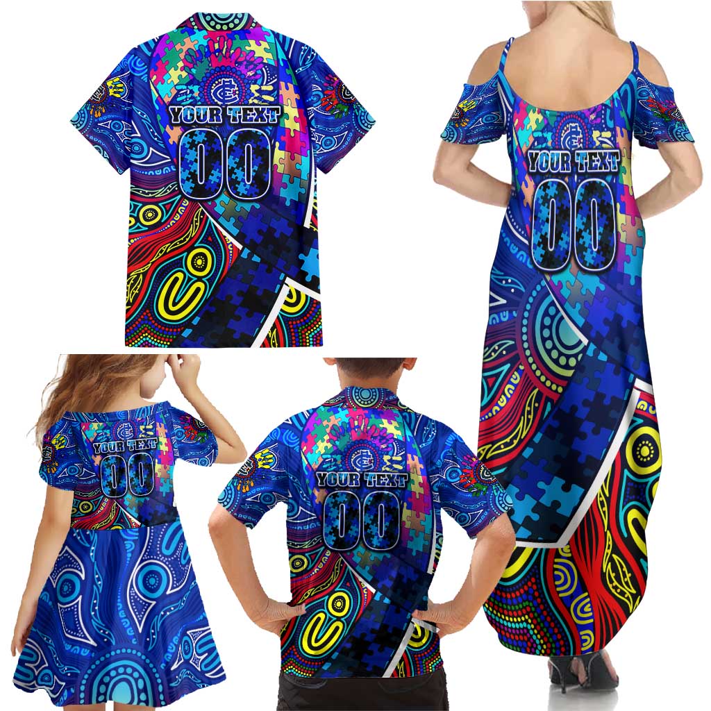 Autism Awareness Australia Carlton Blues Family Matching Summer Maxi Dress and Hawaiian Shirt Aboriginal Indigenous Art