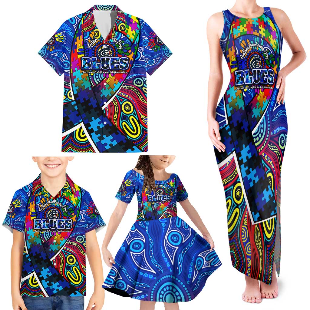 Autism Awareness Australia Carlton Blues Family Matching Tank Maxi Dress and Hawaiian Shirt Aboriginal Indigenous Art