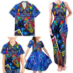 Autism Awareness Australia Carlton Blues Family Matching Tank Maxi Dress and Hawaiian Shirt Aboriginal Indigenous Art