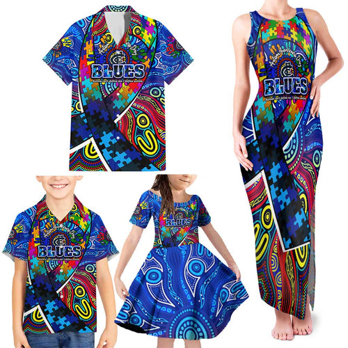 Autism Awareness Australia Carlton Blues Family Matching Tank Maxi Dress and Hawaiian Shirt Aboriginal Indigenous Art