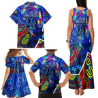 Autism Awareness Australia Carlton Blues Family Matching Tank Maxi Dress and Hawaiian Shirt Aboriginal Indigenous Art