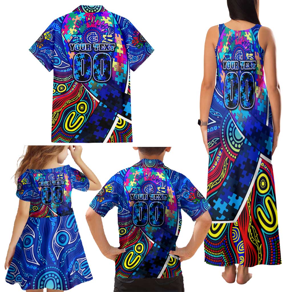 Autism Awareness Australia Carlton Blues Family Matching Tank Maxi Dress and Hawaiian Shirt Aboriginal Indigenous Art