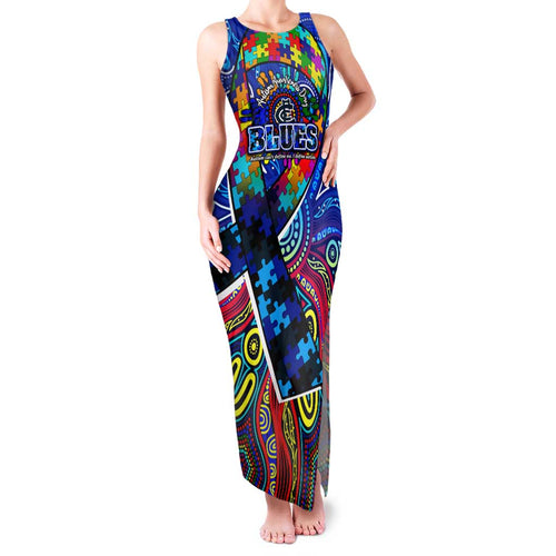 Autism Awareness Australia Carlton Blues Family Matching Tank Maxi Dress and Hawaiian Shirt Aboriginal Indigenous Art