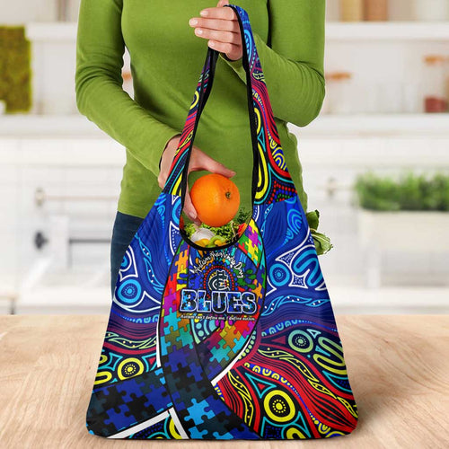 Autism Awareness Australia Carlton Blues Grocery Bag Aboriginal Indigenous Art