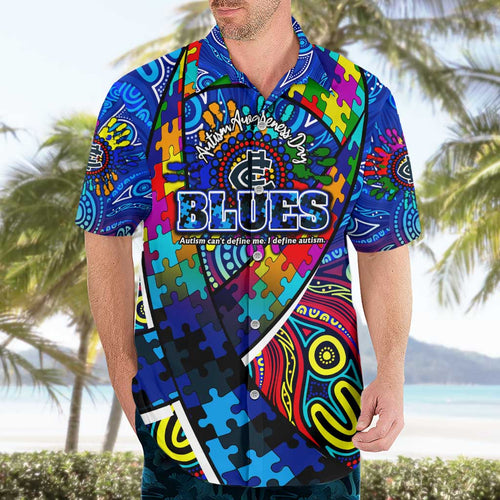 Autism Awareness Australia Carlton Blues Hawaiian Shirt Aboriginal Indigenous Art