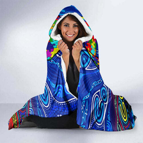 Autism Awareness Australia Carlton Blues Hooded Blanket Aboriginal Indigenous Art