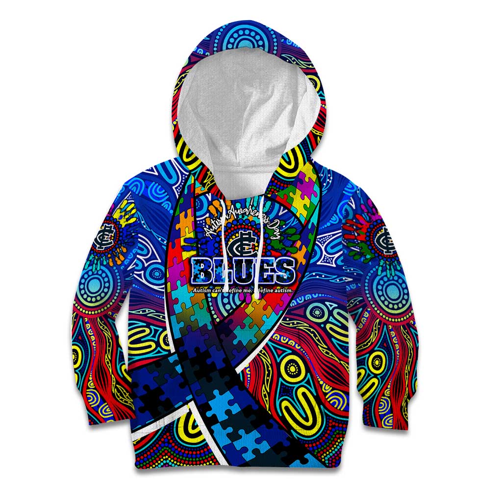 Autism Awareness Australia Carlton Blues Kid Hoodie Aboriginal Indigenous Art
