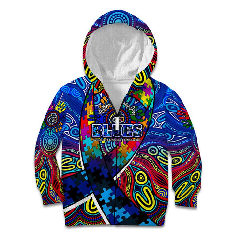 Autism Awareness Australia Carlton Blues Kid Hoodie Aboriginal Indigenous Art