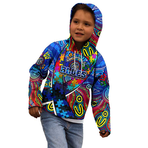 Autism Awareness Australia Carlton Blues Kid Hoodie Aboriginal Indigenous Art