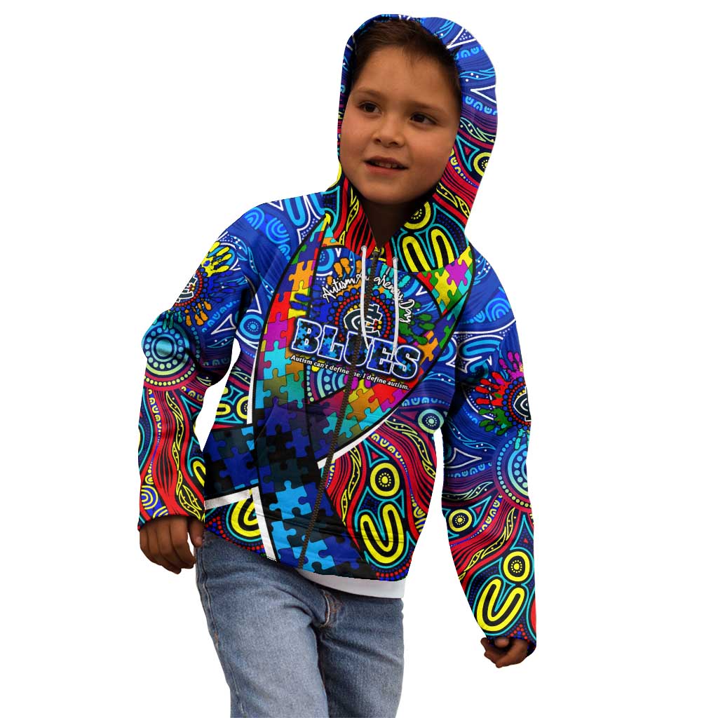 Autism Awareness Australia Carlton Blues Kid Hoodie Aboriginal Indigenous Art