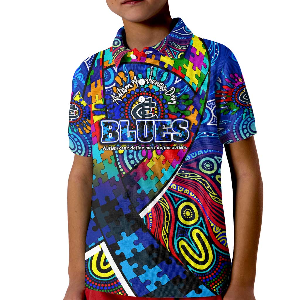 Autism Awareness Australia Carlton Blues Kid Polo Shirt Aboriginal Indigenous Art