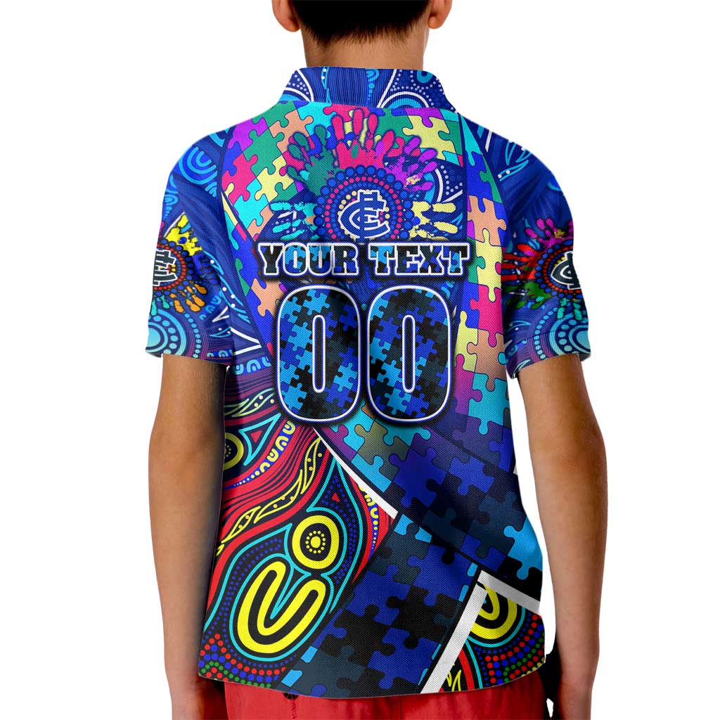 Autism Awareness Australia Carlton Blues Kid Polo Shirt Aboriginal Indigenous Art