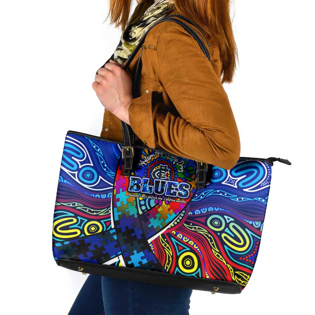 Autism Awareness Australia Carlton Blues Leather Tote Bag Aboriginal Indigenous Art