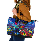 Autism Awareness Australia Carlton Blues Leather Tote Bag Aboriginal Indigenous Art