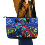 Autism Awareness Australia Carlton Blues Leather Tote Bag Aboriginal Indigenous Art