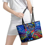 Autism Awareness Australia Carlton Blues Leather Tote Bag Aboriginal Indigenous Art