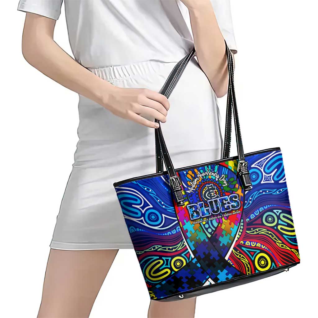 Autism Awareness Australia Carlton Blues Leather Tote Bag Aboriginal Indigenous Art