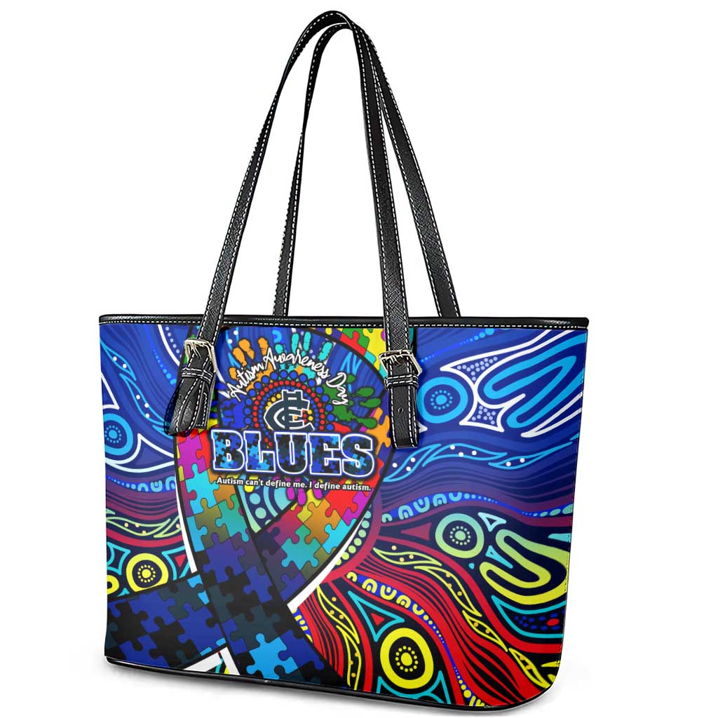 Autism Awareness Australia Carlton Blues Leather Tote Bag Aboriginal Indigenous Art