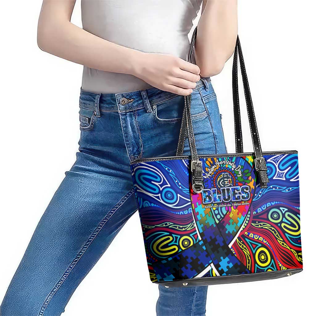 Autism Awareness Australia Carlton Blues Leather Tote Bag Aboriginal Indigenous Art