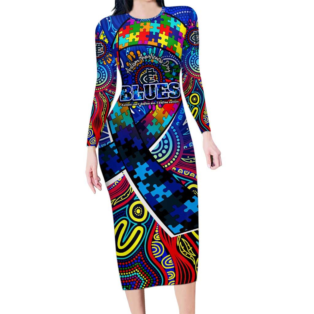Autism Awareness Australia Carlton Blues Long Sleeve Bodycon Dress Aboriginal Indigenous Art