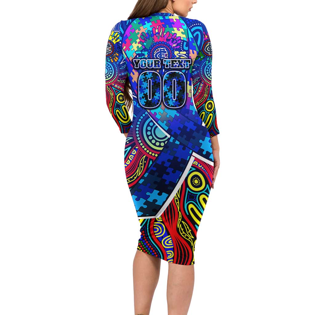 Autism Awareness Australia Carlton Blues Long Sleeve Bodycon Dress Aboriginal Indigenous Art