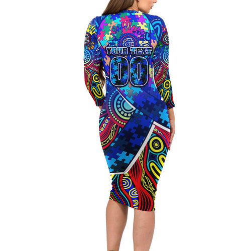 Autism Awareness Australia Carlton Blues Long Sleeve Bodycon Dress Aboriginal Indigenous Art