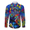 Autism Awareness Australia Carlton Blues Long Sleeve Button Shirt Aboriginal Indigenous Art