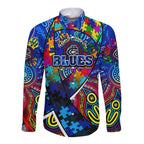 Autism Awareness Australia Carlton Blues Long Sleeve Button Shirt Aboriginal Indigenous Art