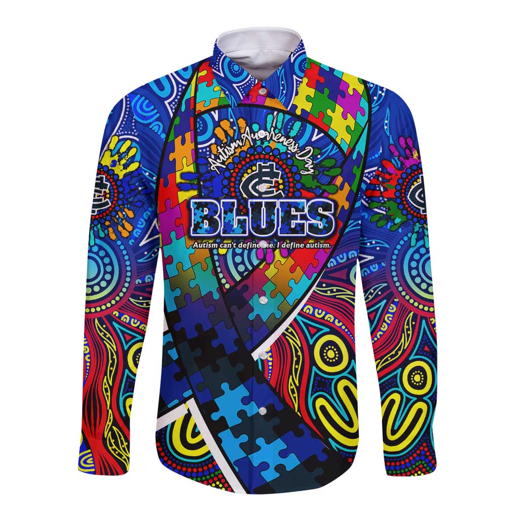 Autism Awareness Australia Carlton Blues Long Sleeve Button Shirt Aboriginal Indigenous Art