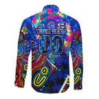 Autism Awareness Australia Carlton Blues Long Sleeve Button Shirt Aboriginal Indigenous Art