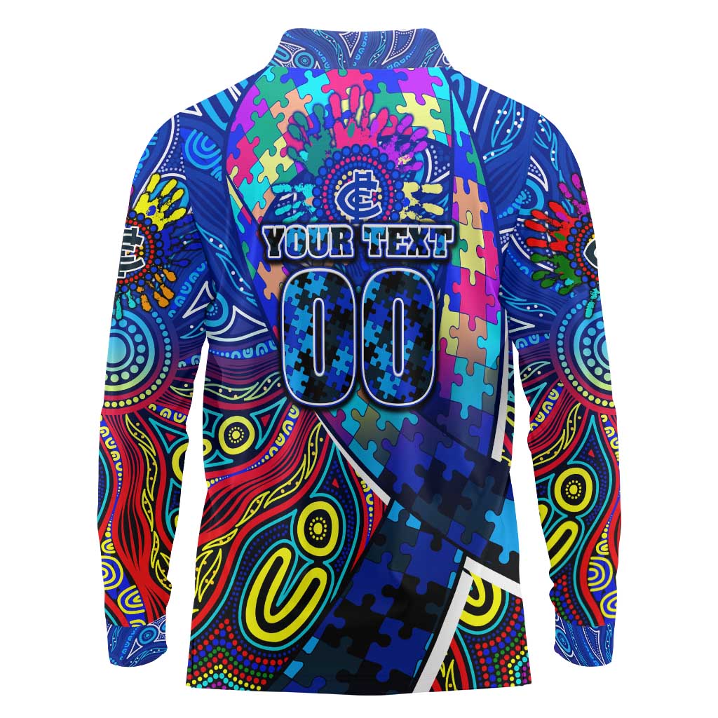 Autism Awareness Australia Carlton Blues Long Sleeve Polo Shirt Aboriginal Indigenous Art