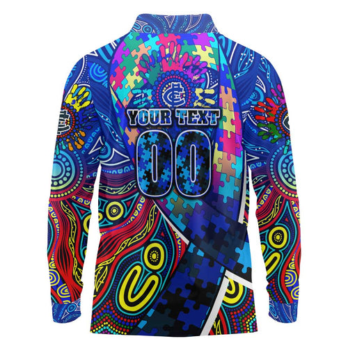 Autism Awareness Australia Carlton Blues Long Sleeve Polo Shirt Aboriginal Indigenous Art