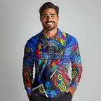 Autism Awareness Australia Carlton Blues Long Sleeve Polo Shirt Aboriginal Indigenous Art