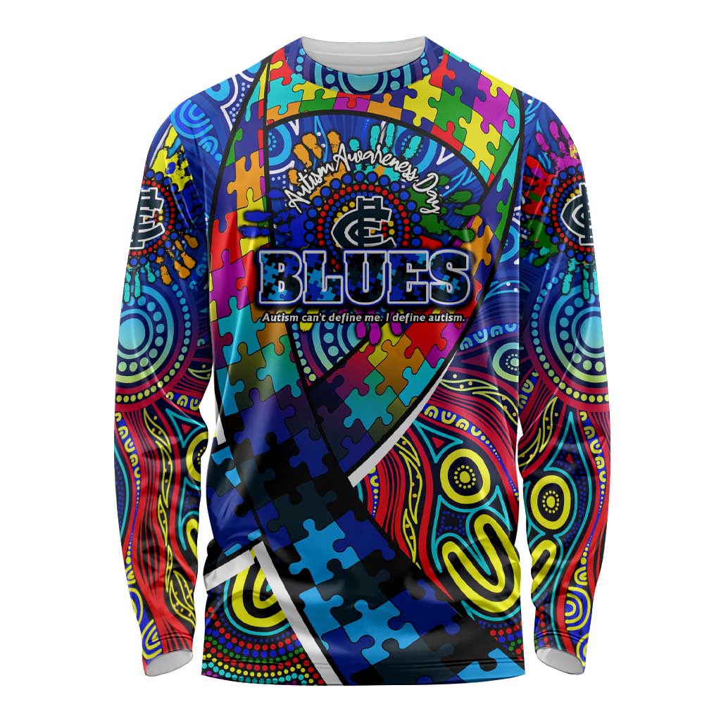 Autism Awareness Australia Carlton Blues Long Sleeve Shirt Aboriginal Indigenous Art
