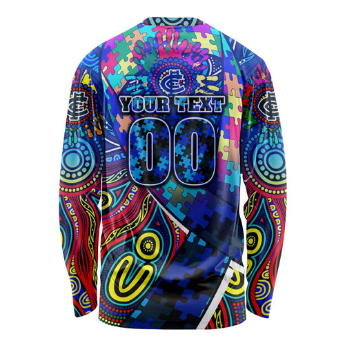 Autism Awareness Australia Carlton Blues Long Sleeve Shirt Aboriginal Indigenous Art