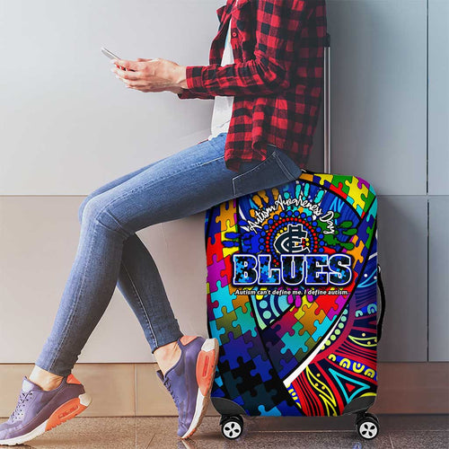 Autism Awareness Australia Carlton Blues Luggage Cover Aboriginal Indigenous Art