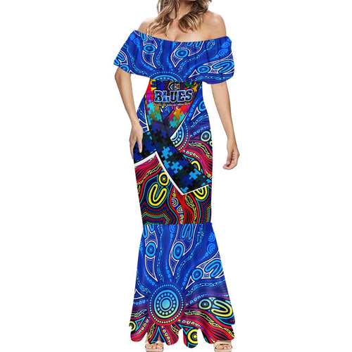 Autism Awareness Australia Carlton Blues Mermaid Dress Aboriginal Indigenous Art