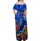 Autism Awareness Australia Carlton Blues Off Shoulder Maxi Dress Aboriginal Indigenous Art